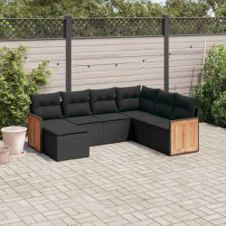 7 Pcs conjunto de sofás p/ jardim c/ almofadões vime PE preto