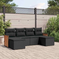 6 Pcs conjunto sofás de jardim c/ almofadões vime PE preto