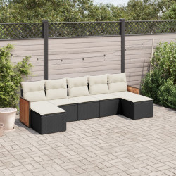 7 Pcs conjunto de sofás p/ jardim c/ almofadões vime PE preto
