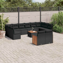 13 Pcs conjunto de sofás de jardim com almofadões vime PE preto