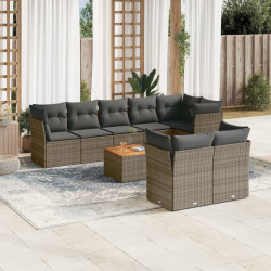 9 Pcs conjunto sofás p/ jardim com almofadões vime PE cinzento