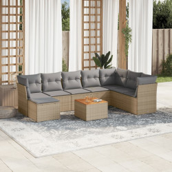 9 Pcs conj. sofás jardim c/ almofadões vime PE bege misturado