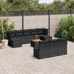 11 Pcs conjunto sofás de jardim c/ almofadões vime PE preto
