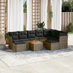 10 Pcs conjunto sofás de jardim c/ almofadões vime PE cinzento