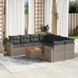 9 Pcs conjunto sofás p/ jardim com almofadões vime PE cinzento