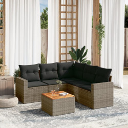 6 Pcs conjunto sofás de jardim com almofadões vime cinzento