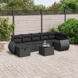 8 Pcs conjunto sofás de jardim com almofadões vime PE preto