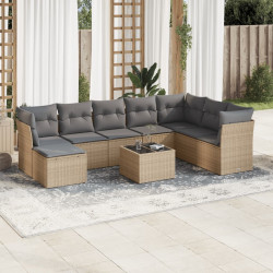 9 Pcs conjunto de sofás p/ jardim com almofadões vime PE bege