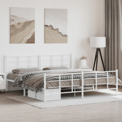 Estrutura de cama com cabeceira e pés 193x203 cm metal branco