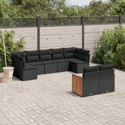 9 Pcs conjunto de sofás p/ jardim c/ almofadões vime PE preto