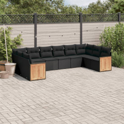 10 Pcs conjunto sofás de jardim c/ almofadões vime PE preto