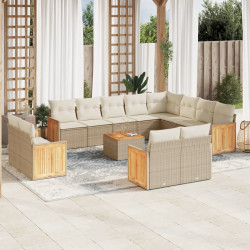 13 Pcs conjunto de sofás p/ jardim com almofadões vime PE bege