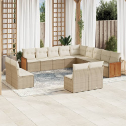 13 Pcs conjunto de sofás p/ jardim com almofadões vime PE bege