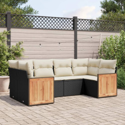 6 Pcs conjunto sofás de jardim c/ almofadões vime PE preto