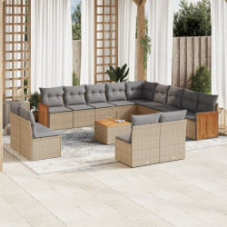 14 Pcs conjunto de sofás p/ jardim com almofadões vime PE bege