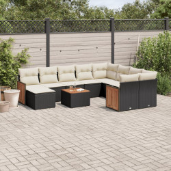 11 Pcs conjunto sofás de jardim c/ almofadões vime PE preto