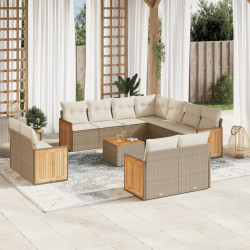 12 Pcs conjunto de sofás p/ jardim com almofadões vime PE bege
