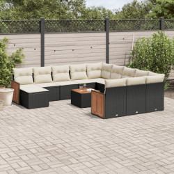 13 Pcs conjunto de sofás de jardim com almofadões vime PE preto