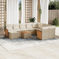 11 Pcs conjunto sofás de jardim c/ almofadões vime PE bege