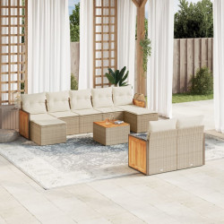 10 Pcs conjunto de sofás p/ jardim com almofadões vime PE bege