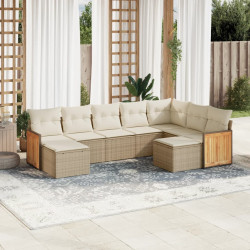 9 Pcs conjunto de sofás p/ jardim com almofadões vime PE bege