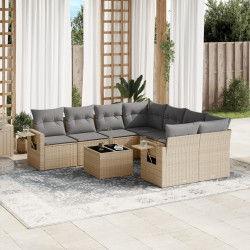 9 Pcs conjunto de sofás p/ jardim com almofadões vime PE bege
