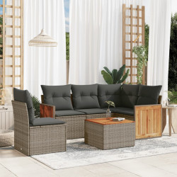 6 Pcs conjunto sofás de jardim com almofadões vime cinzento