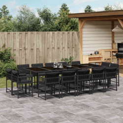 15 Pcs conjunto de jantar p/jardim com almofadões vime PE preto