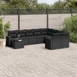 10 Pcs conjunto sofás de jardim c/ almofadões vime PE preto