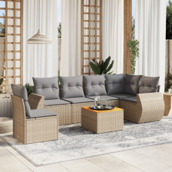 7 Pcs conjunto de sofás p/ jardim com almofadões vime PE bege