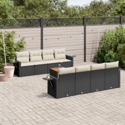 9 Pcs conjunto de sofás p/ jardim c/ almofadões vime PE preto