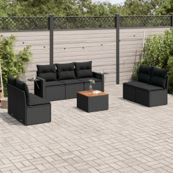 8 Pcs conjunto sofás de jardim com almofadões vime PE preto