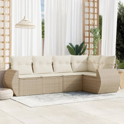 5 Pcs conjunto de sofás p/ jardim com almofadões vime PE bege