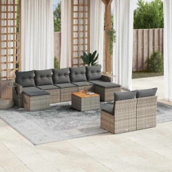 10 Pcs conjunto sofás de jardim c/ almofadões vime PE cinzento