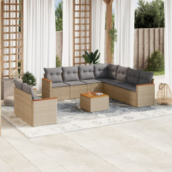 10 Pcs conjunto de sofás p/ jardim com almofadões vime PE bege