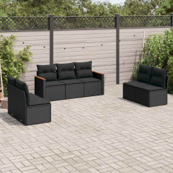 7 Pcs conjunto de sofás p/ jardim c/ almofadões vime PE preto
