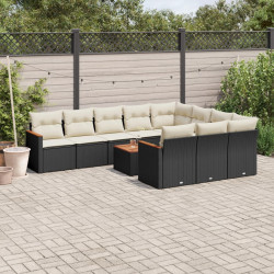 11 Pcs conjunto sofás de jardim c/ almofadões vime PE preto