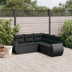 5 Pcs conjunto sofás de jardim com almofadões vime PE preto