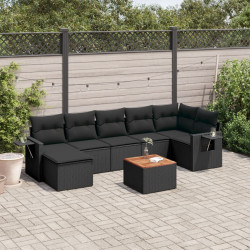 8 Pcs conjunto sofás de jardim com almofadões vime PE preto