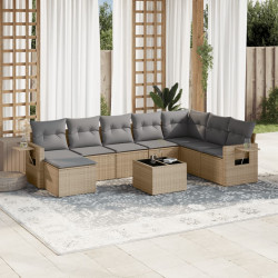 9 Pcs conjunto de sofás p/ jardim com almofadões vime PE bege