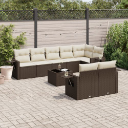 9 Pcs conjunto sofás p/ jardim c/ almofadões vime PE castanho