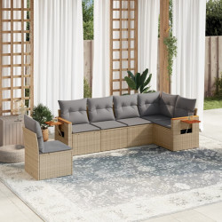 6 Pcs conjunto de sofás p/ jardim com almofadões vime PE bege