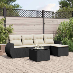 6 Pcs conjunto sofás de jardim c/ almofadões vime PE preto