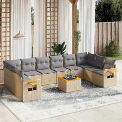 11 Pcs conjunto sofás de jardim c/ almofadões vime PE bege