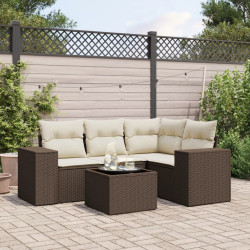 5 Pcs conjunto sofás p/ jardim c/ almofadões vime PE castanho