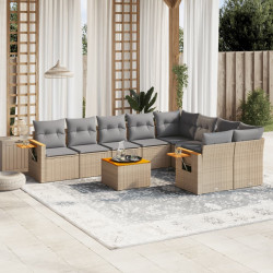 10 Pcs conjunto de sofás p/ jardim com almofadões vime PE bege