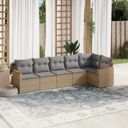 6 Pcs conjunto de sofás p/ jardim com almofadões vime PE bege