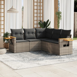 5 Pcs conjunto sofás de jardim c/ almofadões vime PE cinzento
