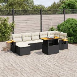 8 Pcs conjunto sofás de jardim com almofadões vime PE preto