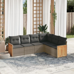 6 Pcs conjunto sofás de jardim com almofadões vime cinzento